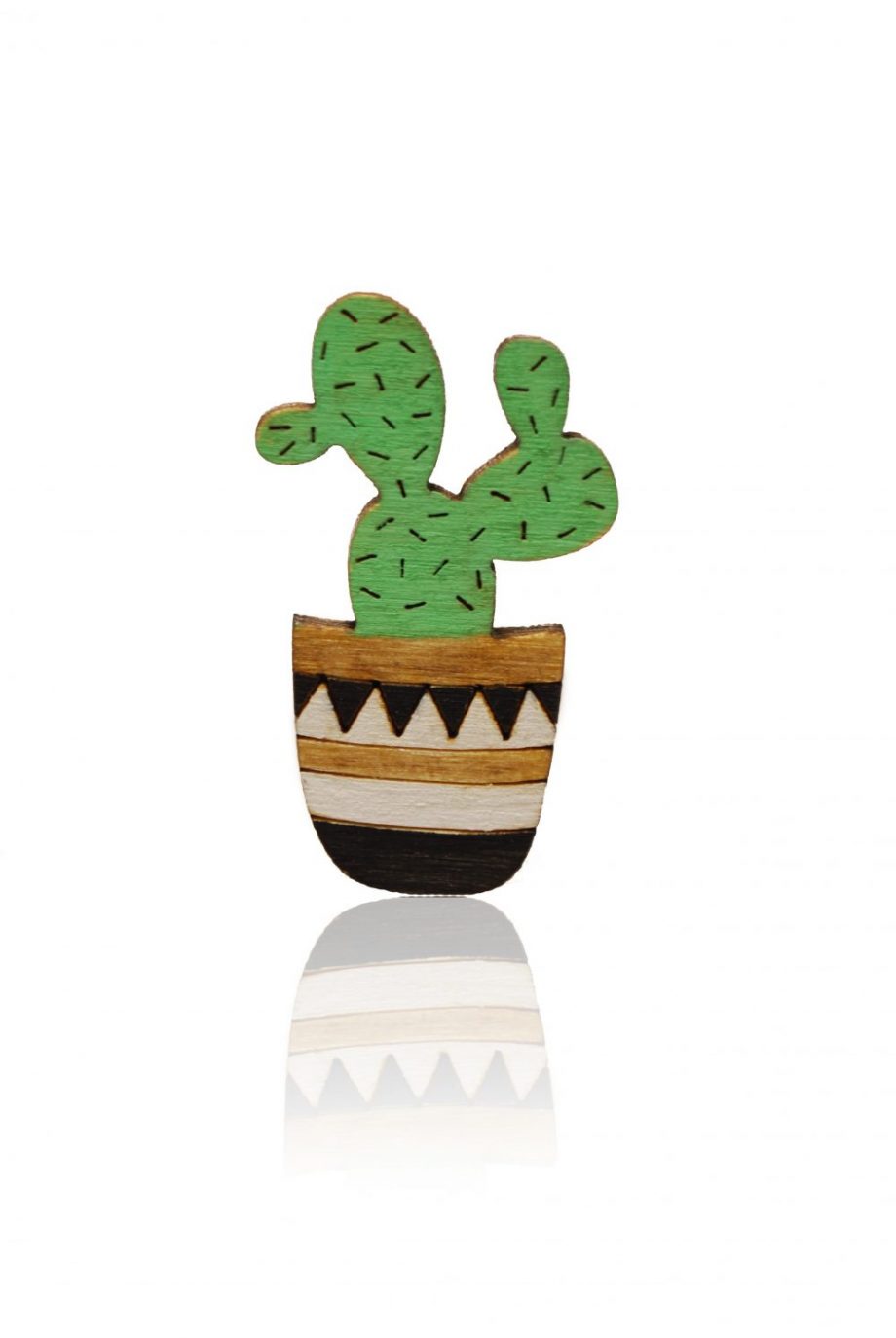 Drevená maľovaná brošňa - Kaktus Čierny